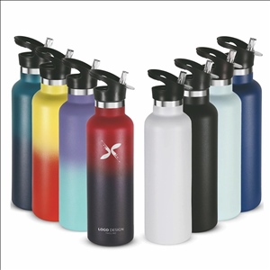 24oz Insulated Water Bottles Bulk 8 Pack,Stainless Steel Double Wall Sport Bottle with Straw Lid